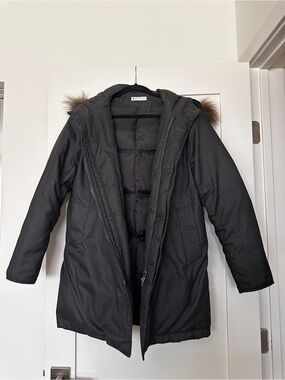 Men's Black Hooded Winter Coat with Fur Trim